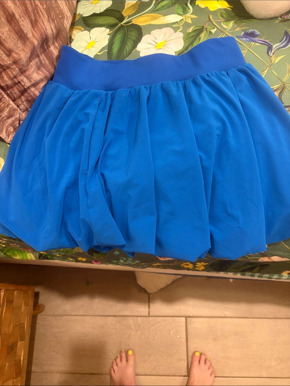 Blue Women's Pleated Mini Skirt with shorts under neath
